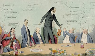 Fiddlestick versus Broomstick, caricature of Niccolo Paganini, pub. by Thomas McLean, 1831 by English School